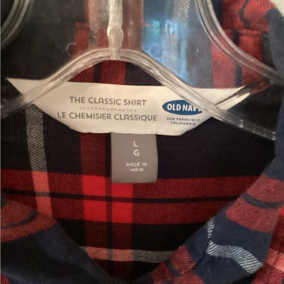 OLD NAVY SIZE LARGE RED WHITE BLUE PLAID THE CLASSIC SHIRT LIGHTWEIGHT FLANNEL - Picture 4 of 5